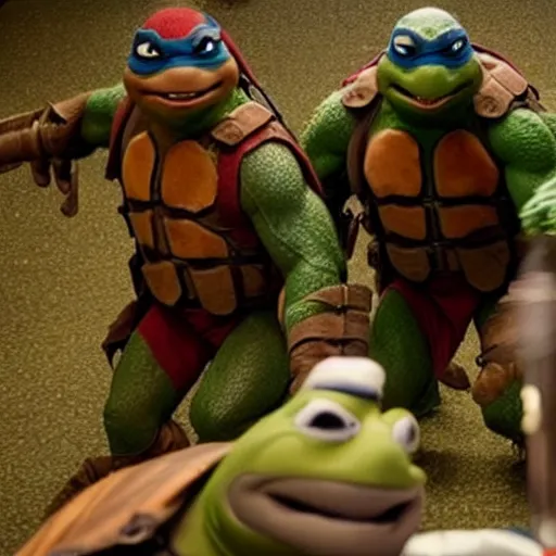 Image similar to movie still of Teenage Mutant Ninja Turtles in The Shining