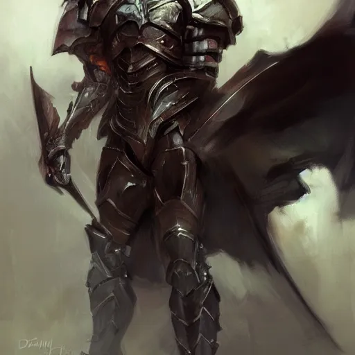 Image similar to muscular full armored dark knight by daniel gerhartz, trending on art station