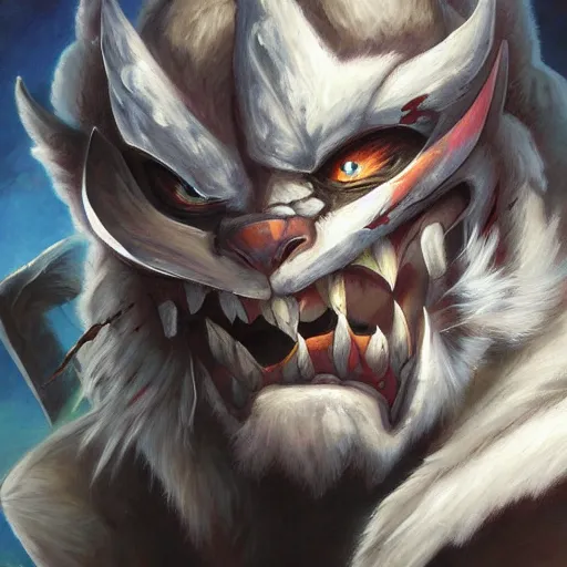 Image similar to a painting of rengar from league of legends