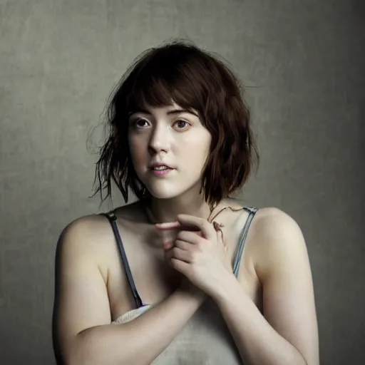 Image similar to a masterpiece portrait photo of a beautiful young woman who looks like a manic pixie dream girl mary elizabeth winstead, symmetrical face