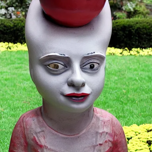 Image similar to photo of a ceramic garden gnome with the face of Lady Gaga