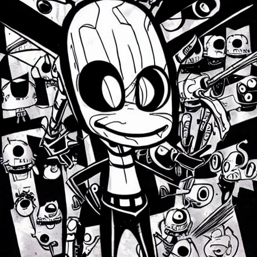 Image similar to Zim!!! from Invader Zim, in the style of artist Kim Jung Gi,