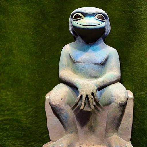 Image similar to an egyptian statue of pepe the frog