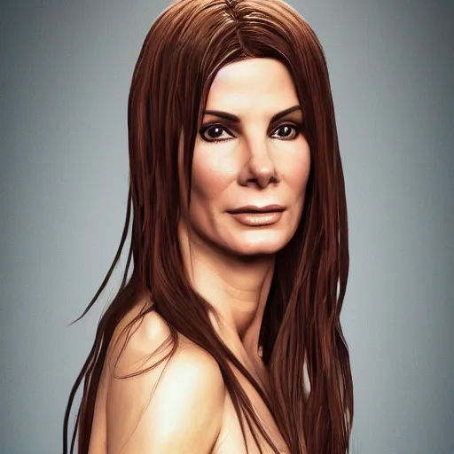 Image similar to hyperrealist portrait of sandra bullock as lady godiva, fantasy art, photo realistic, dynamic lighting, artstation, poster, volumetric lighting, very detailed faces, 4 k, award winning