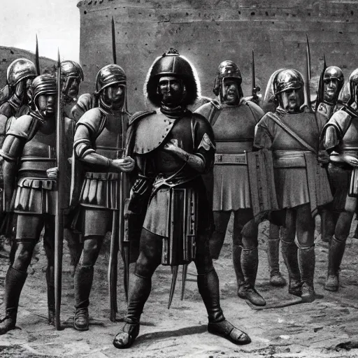 Image similar to photograph of a roman soldier in front of his army, ancient rome, photograph