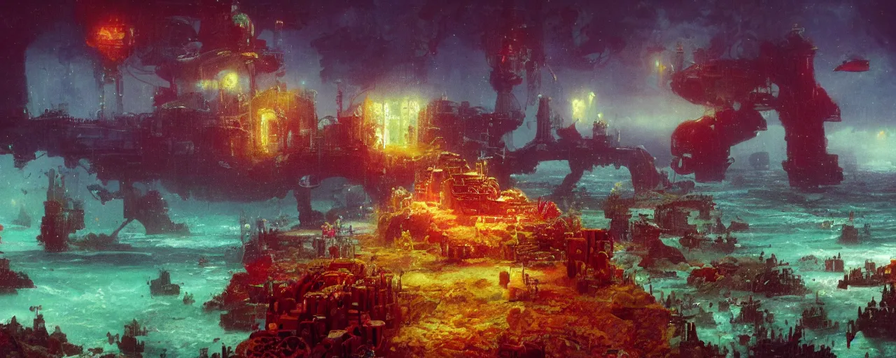 Image similar to ” ocean made of blood and rats, [ bubbles, by paul lehr, cinematic, detailed, epic, widescreen, opening, establishing, mattepainting, photorealistic, realistic textures, octane render ] ”