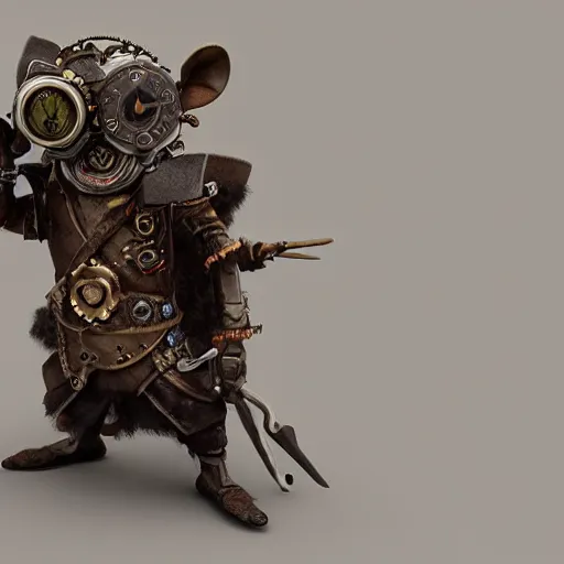 Image similar to rat warrior with steampunk goggles, clockwork, octane render, epic, cinematic, psychedelic, lsd, by ruan jia