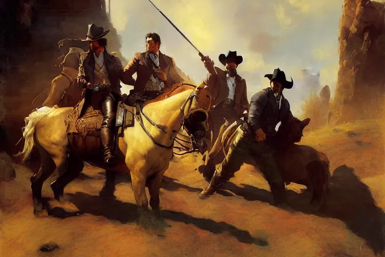 Image similar to the betrayal of arthur morgan by dutch van der linde painting by jon hale!!! francisco goya!! gaston bussiere, craig mullins, j. c. leyendecker, tom of finland