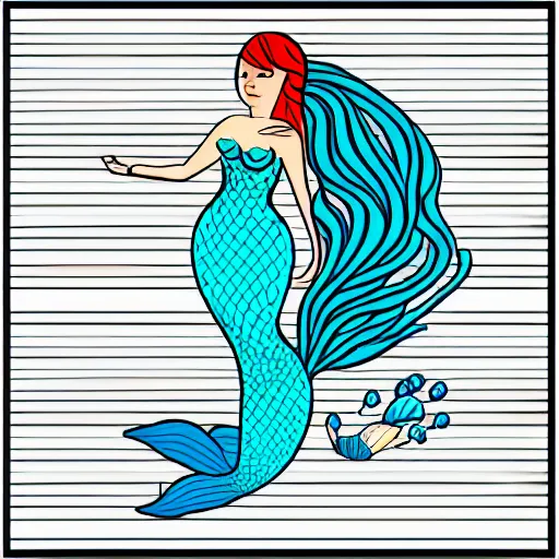 Prompt: Mermaid drawn with vector svg illustration without fill single border