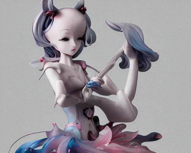 Image similar to James Jean isolated magical girl vinyl figure, figure photography, smooth sharp focus, dynamic pose, holographic undertones, anime stylized, high detail, ethereal lighting - H 640