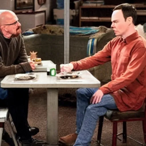 Prompt: walter white and sheldon cooper on a date