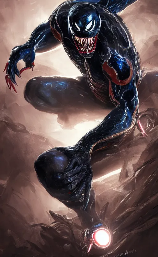 Image similar to venom as ironman, dynamic lighting, photorealistic fantasy concept art, trending on art station, stunning visuals, terrifying, creative, cinematic