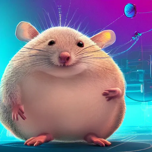 Prompt: a fat sand mouse with a kippah conducting a physics research, colorful digital art, cyberpunk, highly detailed, photorealistic art, award winning, trending on artstation