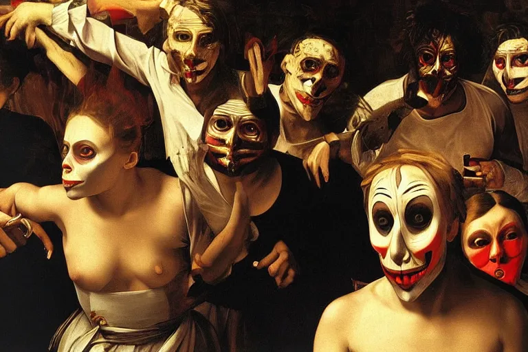 Image similar to the night of the purge,, highly detailed, 8 k resolution, art by caravaggio, modern art, optical illusion