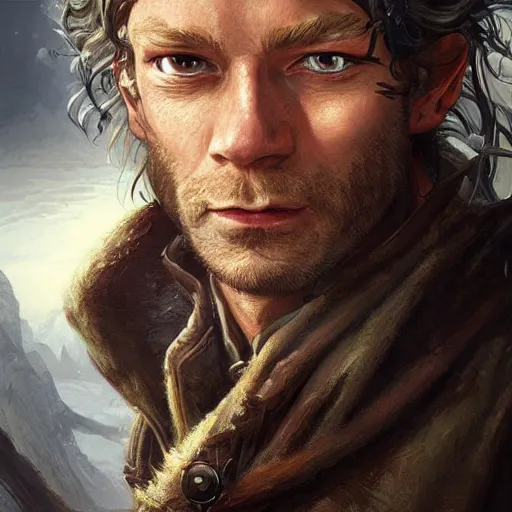 Image similar to portrait of a hobbit steampunk male, stephen lang, Cinematic lightning, D&D, fantasy, highly detailed, digital painting, sharp focus, illustration, art by artgerm and greg rutkowski and magali villeneuve