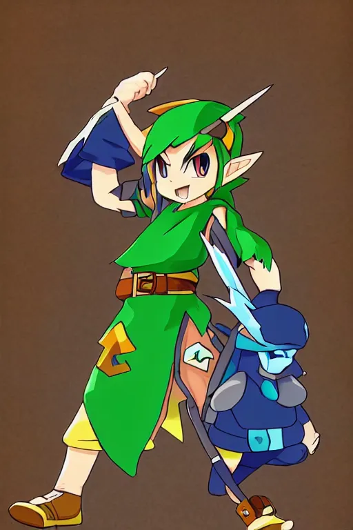 Image similar to an in game portrait of link as a pokemon trainer from pokemon arceus, pokemon arceus art style.