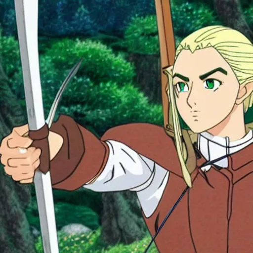 Image similar to legolas from the anime lord of the rings (1986), studio ghibli, very detailed, realistic