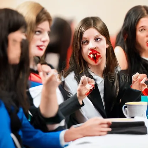 Prompt: horror movie slashers at a business conference. stock photo hd