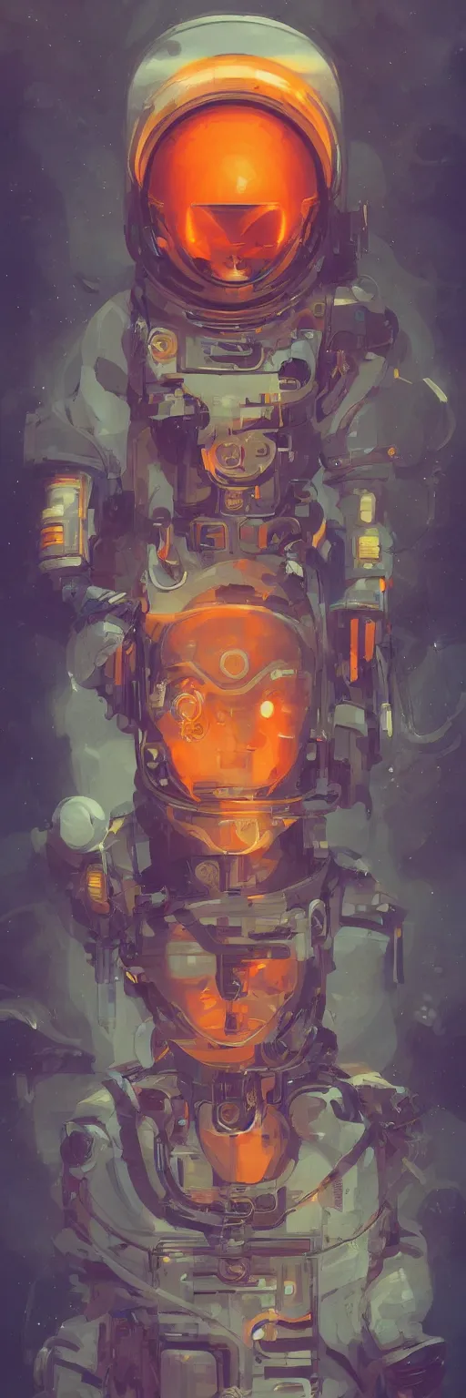 Prompt: a poster design of a portrait of a female orange astronaut, cyberpunk, Highly detailed labeled, poster, peter mohrbacher, featured on Artstation
