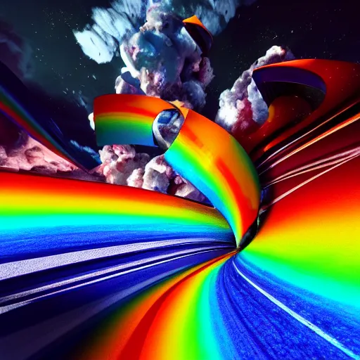 Image similar to crazy physics simulations with colors and explosions, rainbow, trending on artstation