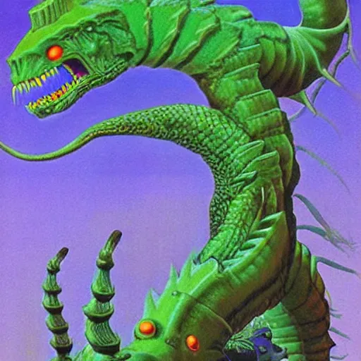 Prompt: Centipede kaiju by Roger Dean