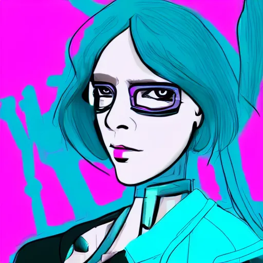 Prompt: female anthro character in teal and pink cyberpunk style, hd,