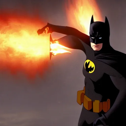 Prompt: Film still of Batman firebending, from Avatar: The Last Airbender (2005 TV Show)