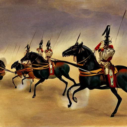 Prompt: The charge of the light brigade with robotic horses