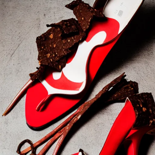 Prompt: chic stylish stiletto made of beef jerky