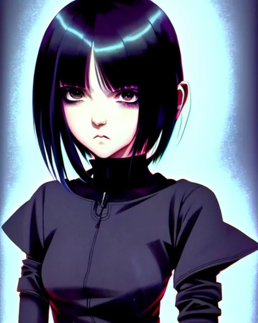 Prompt: portrait Anime goth cyberpunk girl, cute-fine-face, black-hair pretty face, realistic shaded Perfect face, fine details. Anime. realistic shaded lighting by Ilya Kuvshinov katsuhiro otomo ghost-in-the-shell, magali villeneuve, artgerm, rutkowski, WLOP Jeremy Lipkin and Giuseppe Dangelico Pino and Michael Garmash and Rob Rey