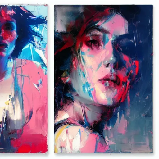 Image similar to portrait of beautiful girl, sensual dancing, ecstatic, techno party, shades of blue, by greg rutkowski, by jeremy mann, by francoise nielly