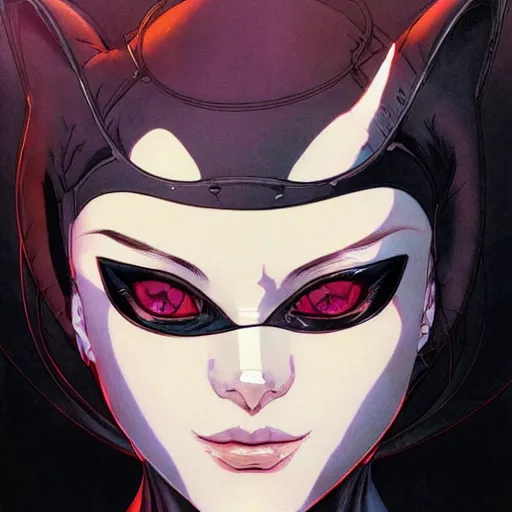 Image similar to prompt : portrait of cat women from batman soft light painted by james jean and katsuhiro otomo and erik jones, inspired by akira anime, smooth face feature, intricate oil painting, high detail illustration, sharp high detail, manga and anime 1 9 9 9