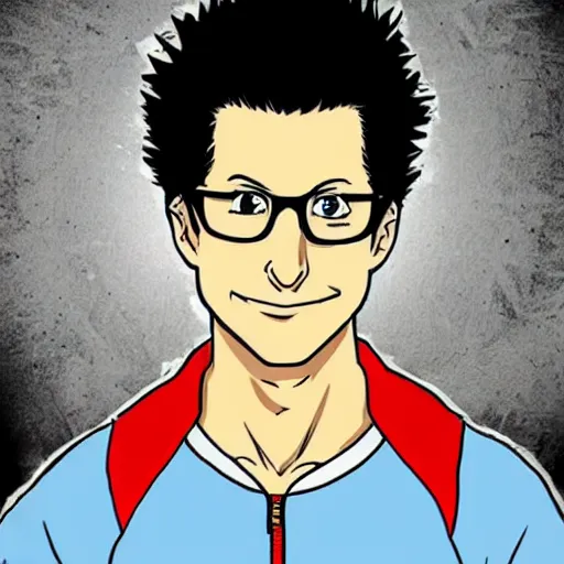 Image similar to Andy Samberg in the style of Yoshihiro Togashi from Hunter x Hunter, manga, high detail