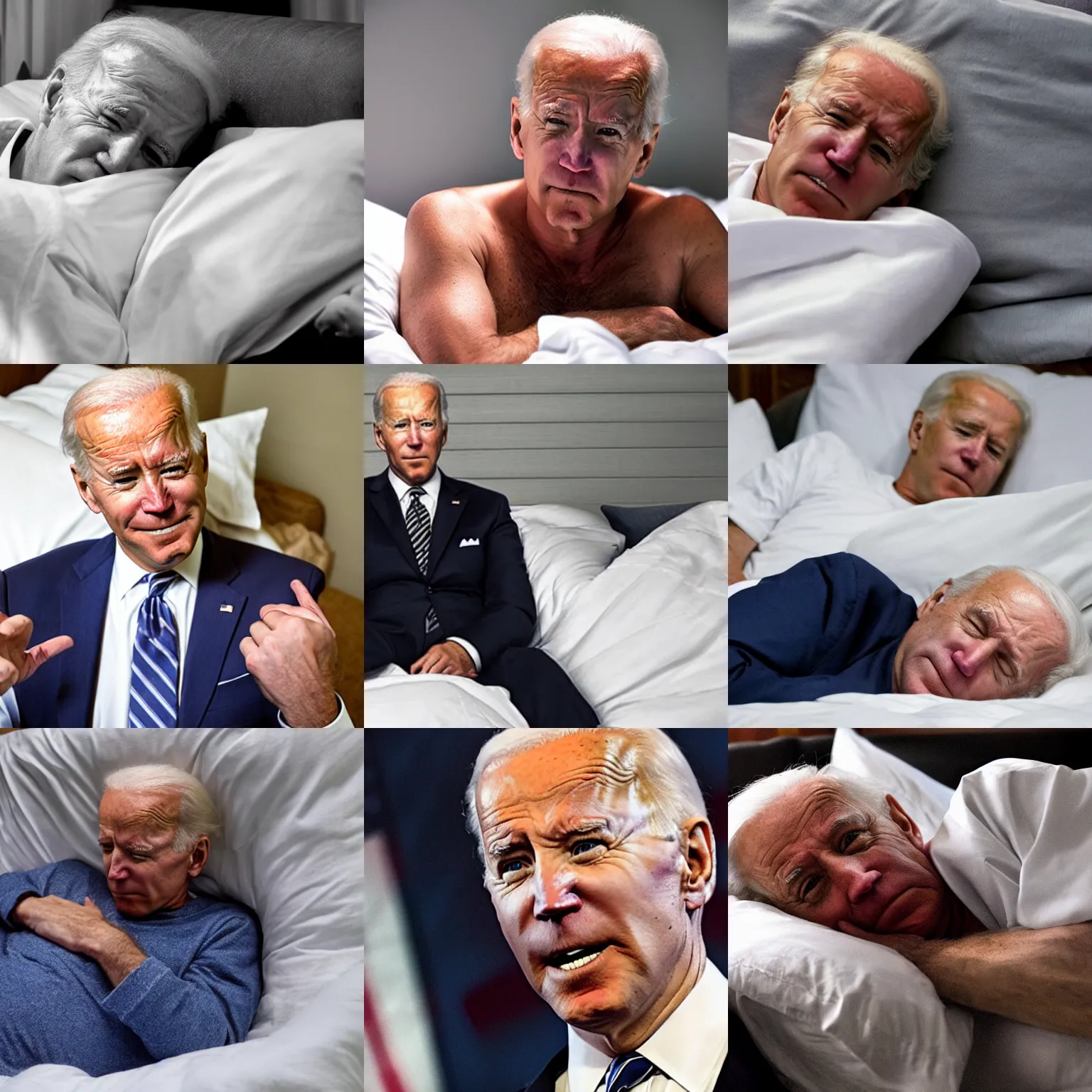Prompt: photo of exhausted, sad, and weak joe biden in bed