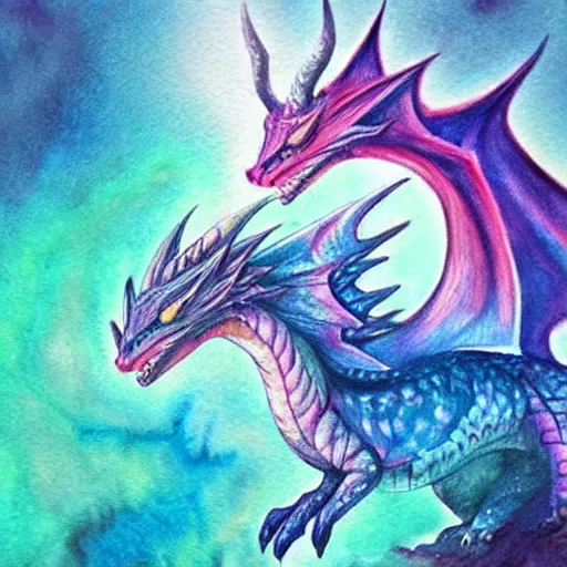 Prompt: mystical pastel dragon, watercolor, fantasy concept art, cute
