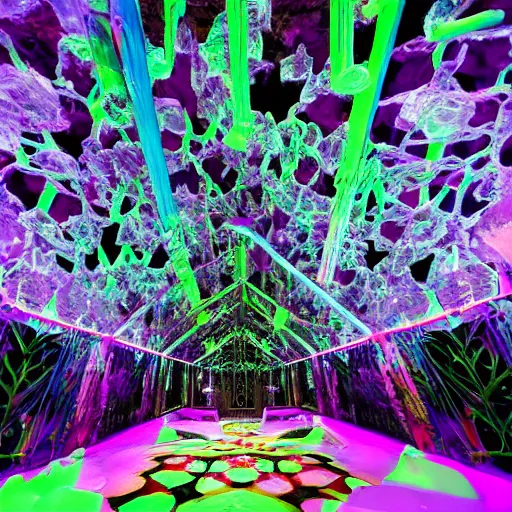 Prompt: the meow wolf crystal cathedral,