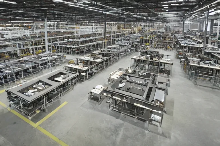 Prompt: a factory in the shape of a giant table