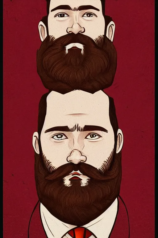 Image similar to an illustration of a portrait of a respectable dignified 3 0 ish pentecostal preacher with kind eyes and red beard and hair in the style of art - deco artwork art by kyle ferrin and loish!, digital art, highly detailed, intricate, sharp focus, trending on artstation hq, deviantart, 4 k uhd image