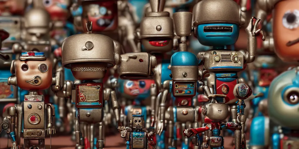 Image similar to closeup portrait of tin toy soldiers retro living room of robot family, depth of field, zeiss lens, detailed, centered, fashion photoshoot, by nicoletta ceccoli, mark ryden, lostfish, breathtaking, 8 k resolution, extremely detailed, beautiful, establishing shot, artistic, hyperrealistic, octane render, - h 8 0 4