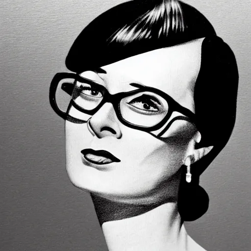 Image similar to pencil illustration of Edith head highly detailed, cinematic,