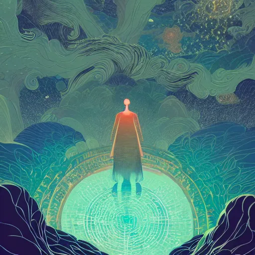 Prompt: beautiful digital fantasy illustration of a spiritual being in a sublime realm, art by victo ngai, 8 k, cinematic, cinematic lighting