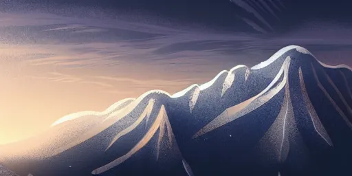 Prompt: snowy landscape, digital illustration, mountains, epic composition, ArtStation