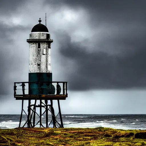 Image similar to old defense tower at the coast of ireland in stormy weather, composition