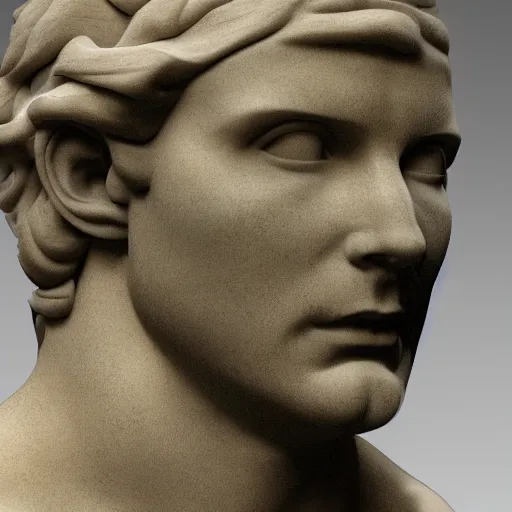 Image similar to a 3 d render of the head of the marble statue of david, in the style of michelangelo