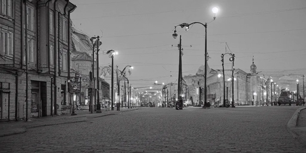 Prompt: bauman street in kazan city, nuar, shot on Leica A6, cinematic lighting