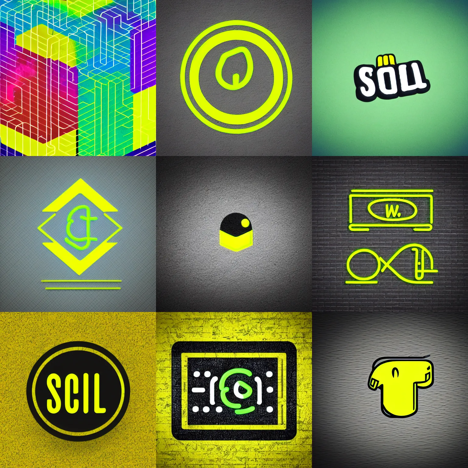 Prompt: logo for a social network, logo design, neon yellow, crosshatch