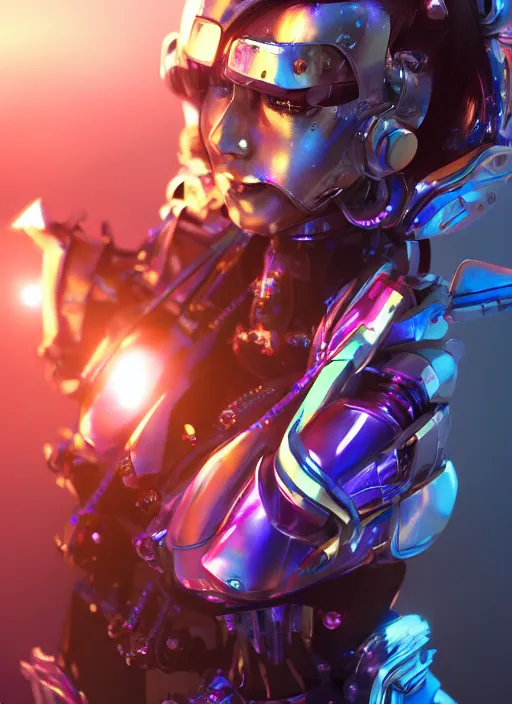 Image similar to a highly detailed portrait of a kpop idol mecha girls in spiked cyberpunk bioarmor trending on artstation by yoshitake amano, cyberpunk light, holographic undertones, 3 d cg, octane rendered, futuristic, 2 k aesthetic, dramatic lighting, 4 k, highly saturated colors