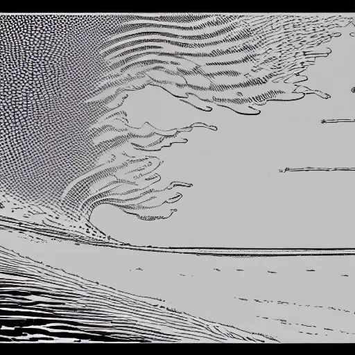 Image similar to ocean swells by Moebius, black and white