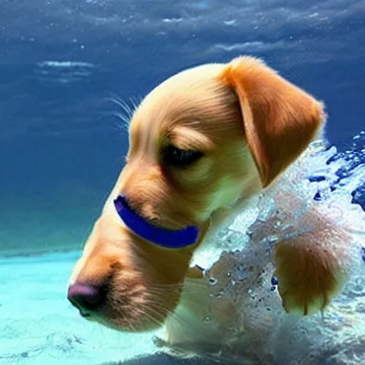 Image similar to puppy saluting underwater