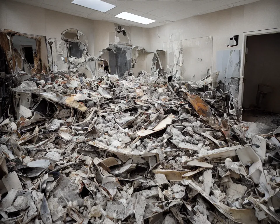 Image similar to news footage of a destroyed bathroom